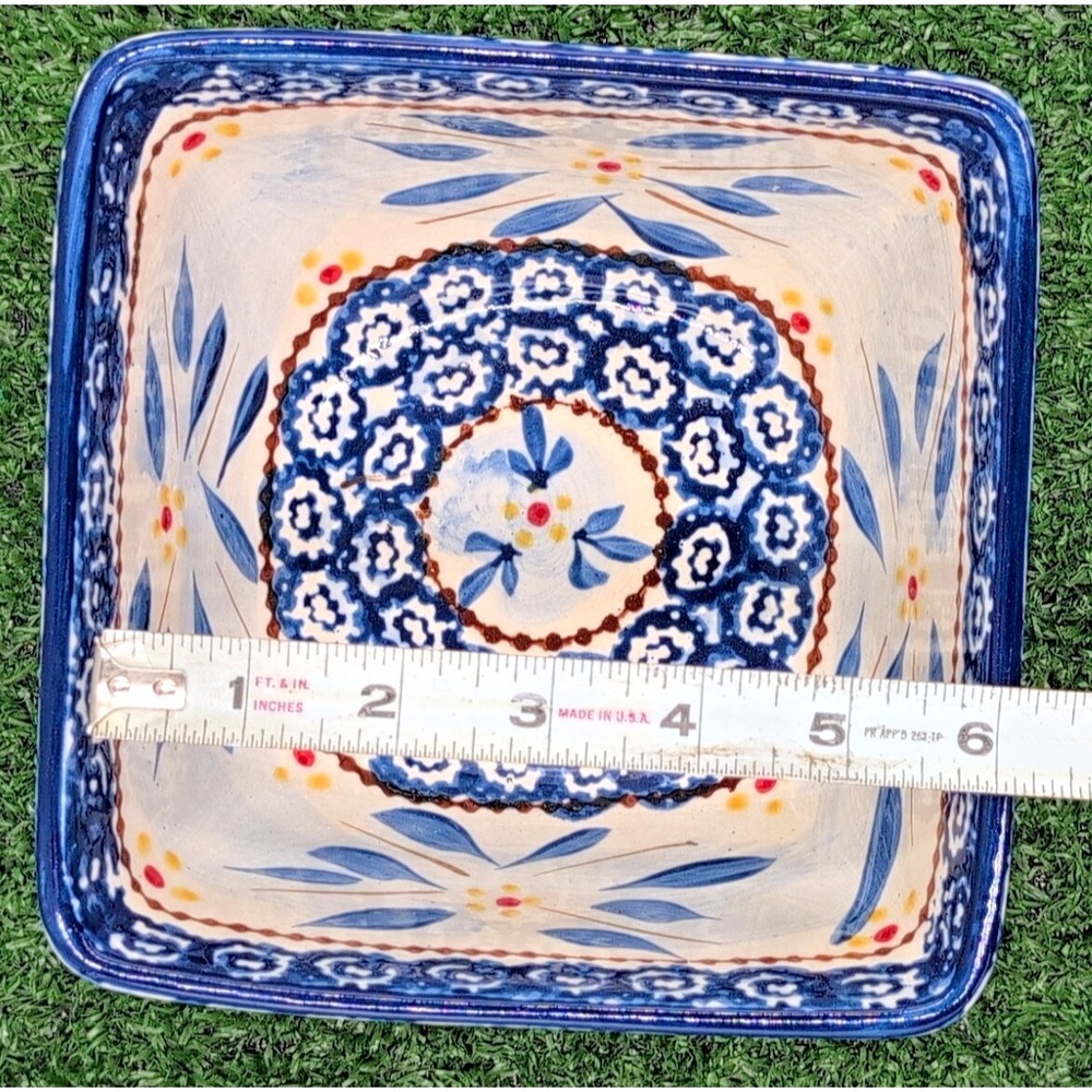 Temptations by Tara Cup Square 6 x3 Bowl Old World Royal Blue Floral - Microwave - Picture 7 of 8